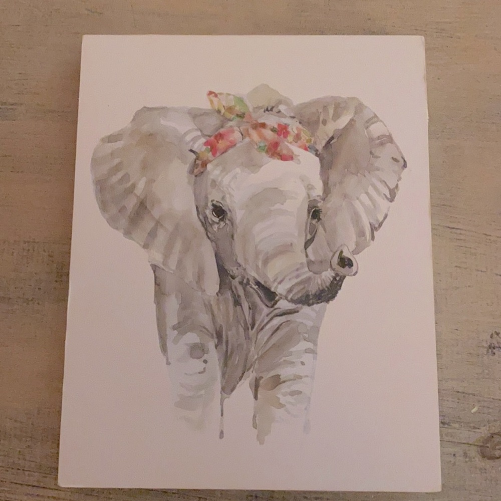 Watercolor Baby Elephant Solid Wood Painting